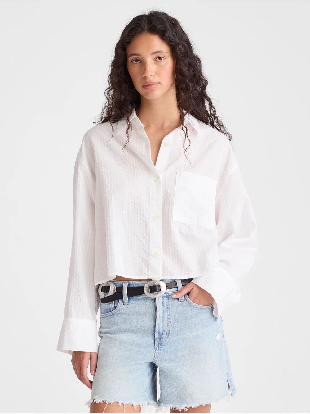 Madewell White Straight-Hem Button-Down Shirt with Chest Pocket XS
